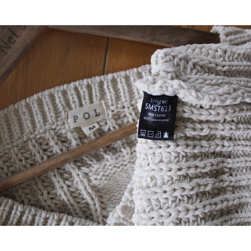 POL EUC Beige Chenille Oversized Granny Square Crochet Sleeves Sweater Medium - Picture 13 of 13